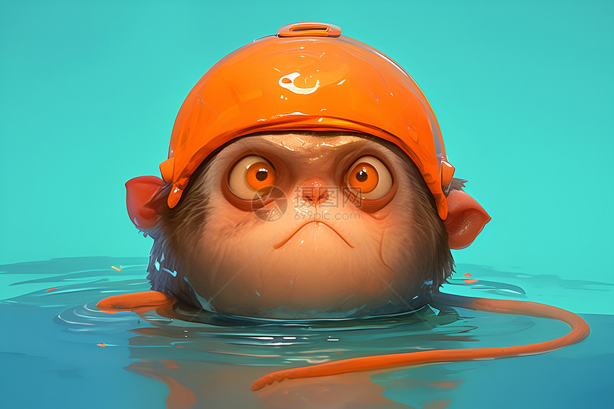 一只游泳的猴子图片