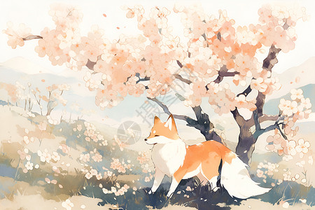 花中九尾狐背景图片