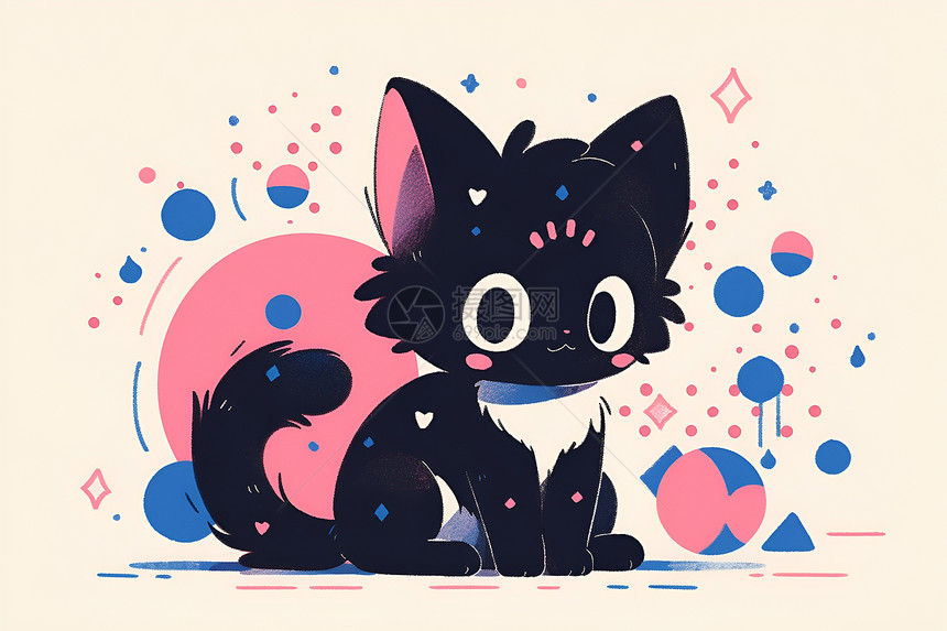 黑色小猫插图图片