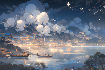 夜幕下的水城背景图片