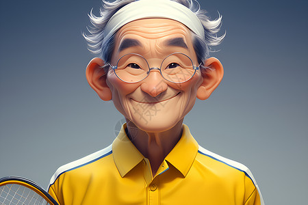 亚洲老年人打完球的插画背景图片
