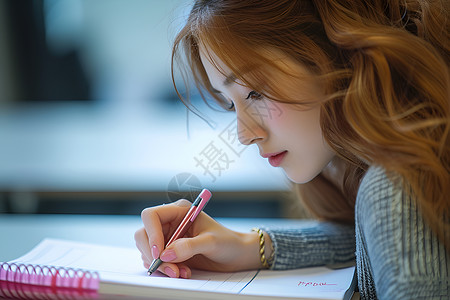 女大学生在课堂上学习背景图片