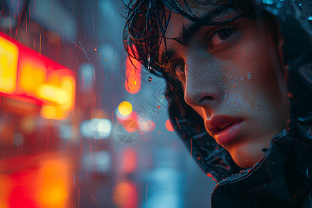 雨夜城市中的男子背景图片