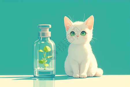 清新的植物和猫咪背景图片
