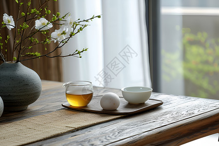 木质茶桌的简约美背景图片