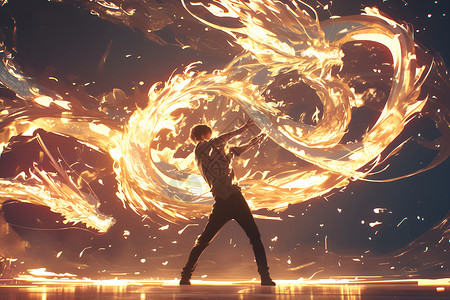 男子释放火焰漩涡背景图片