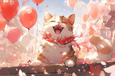 幸福猫与红气球背景图片