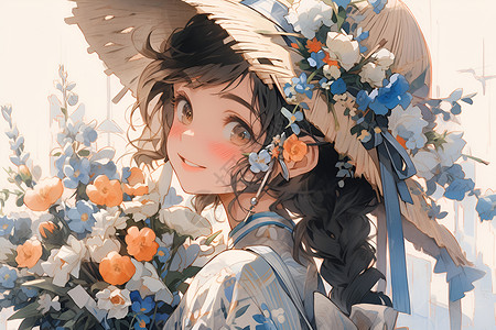 梦幻女子与花束背景图片
