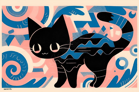彩色的猫咪插画背景图片