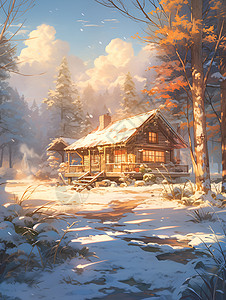 冬日乡村雪景背景图片