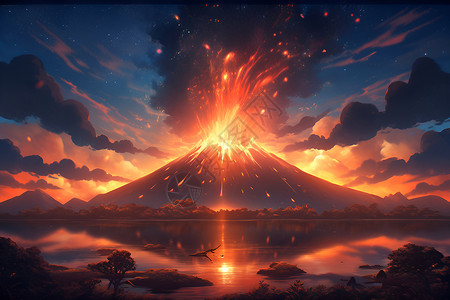 火山插画火山的奇幻之美插画