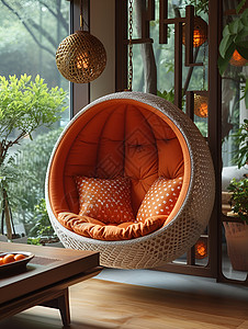 艺术银杏叶装饰可爱的吊椅设计图片