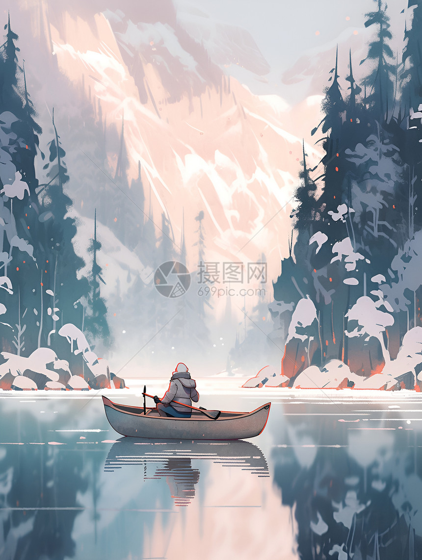 湖泊上的独木舟图片