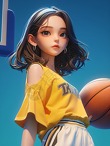 女子篮球阳光少女抱篮球插画