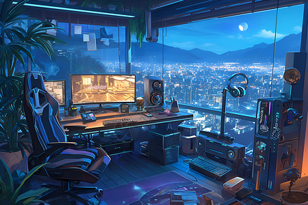 城市夜景的科技屋背景图片