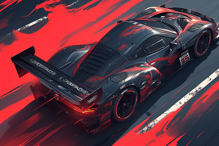 黑色红尾鸲红黑色赛车插画