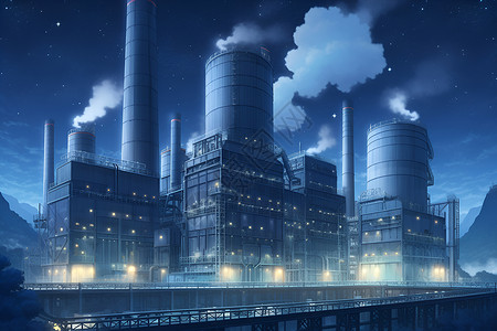 灰色质感烟囱发电厂免费下载夜幕下的发电厂插画