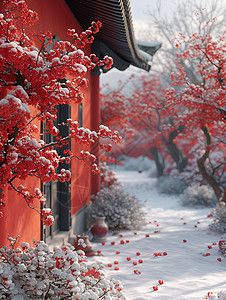 红墙飘雪背景图片