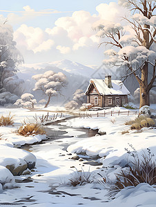 安静的冬日小屋背景图片