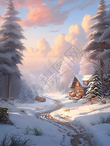冬日幽静乡村美景背景图片