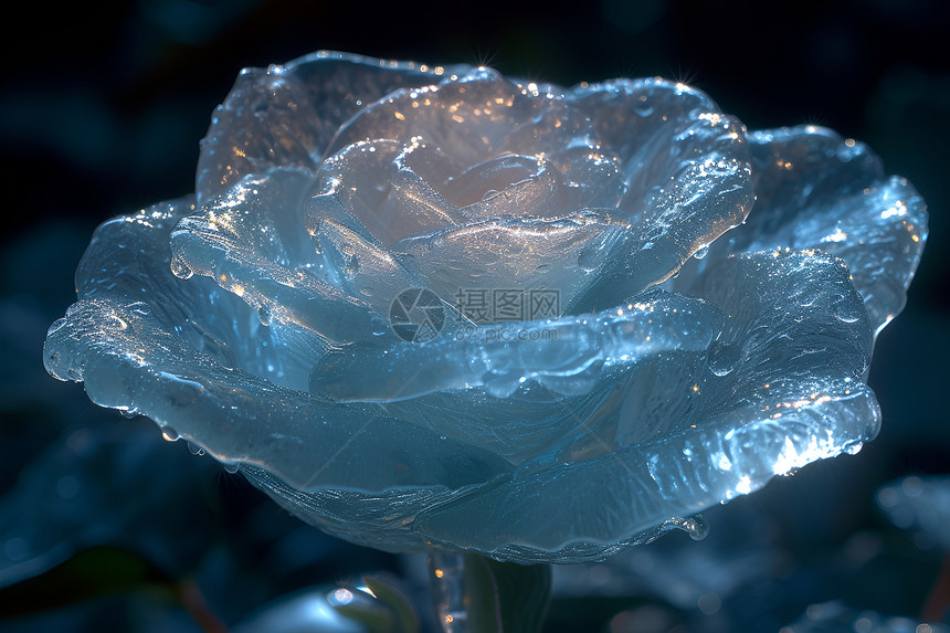 蓝色冰雕玫瑰图片
