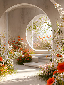 环形的花海中的石拱花园设计图片