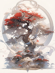中国风立体古树背景图片