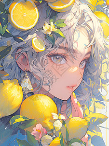 女子头上的柠檬背景图片