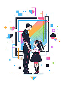 彩虹框中的亲情插画