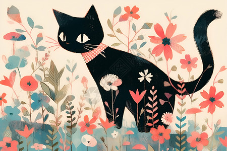 可爱的黑色小猫背景图片