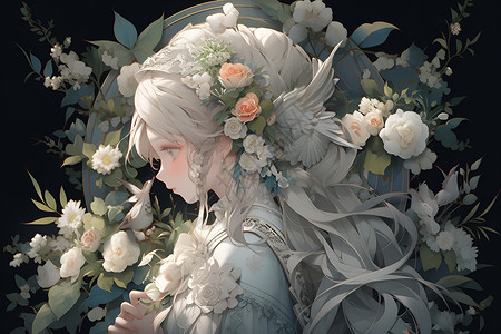 花卉围绕的女子背景图片
