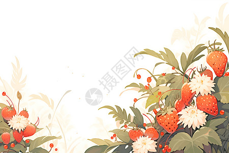 草莓花卉植物草莓插图插画