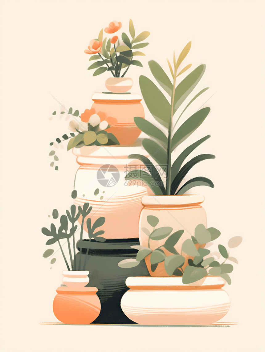 陶罐里的植物图片