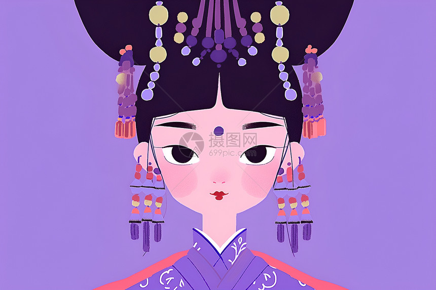 紫衣少女插画图片