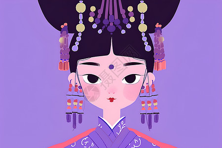 紫衣少女插画背景图片