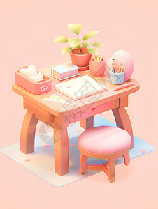 书桌桌温馨小桌插画