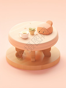木质双层桌子温馨的咖啡桌插画