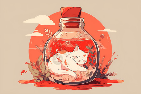 红罐旁的猫咪背景图片