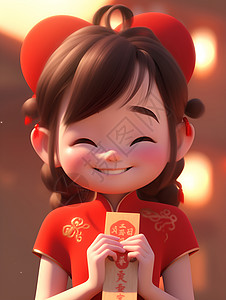 快乐的小女孩收红包背景图片