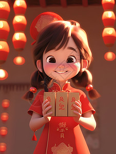 小女孩与红包背景图片