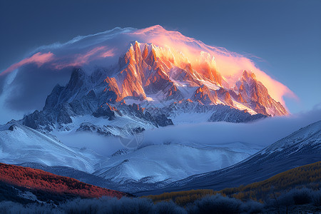 秋日白雪覆盖的山峰背景图片