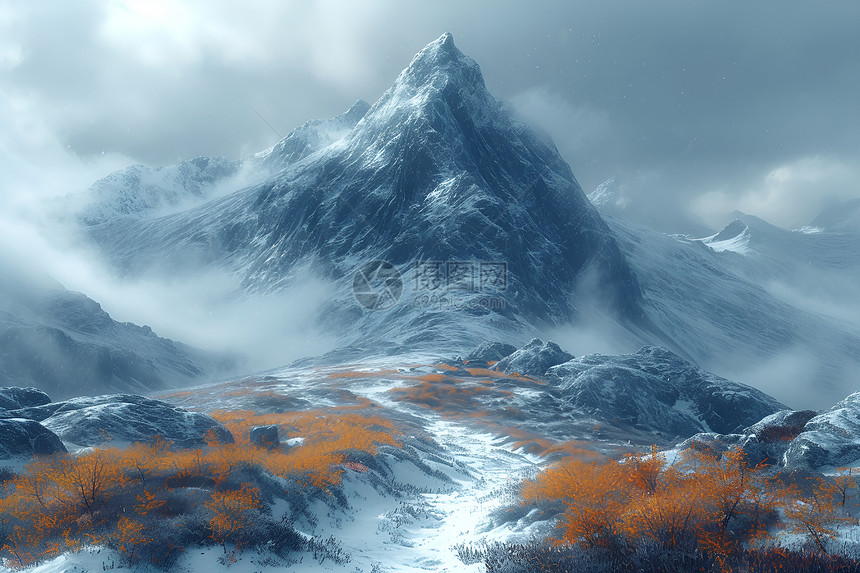 山峰瞭望冬季美景图片