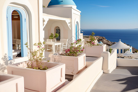 海景阳台传统的希腊高清图片