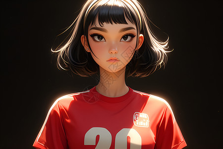 宜衫班服素材穿着足球服的女孩插画