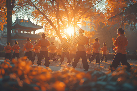 气功练习公园内练习气功的人群背景