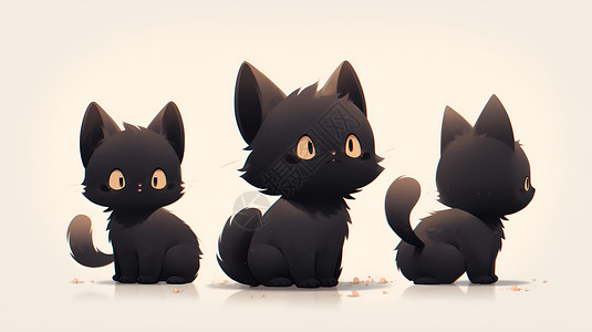 三只可爱的黑猫背景图片