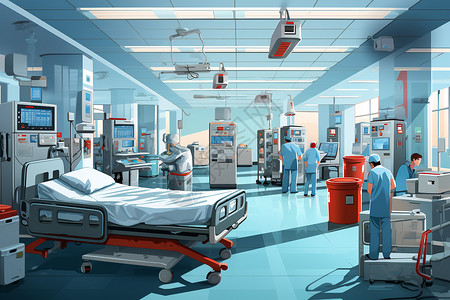 设备仪器急诊室紧张的气氛插画