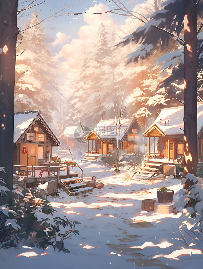 冬季森林中的小屋图片