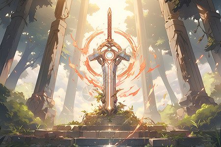 森林中的巨大圣剑背景图片