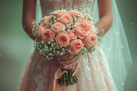 新娘花朵发饰新娘手里的玫瑰花束背景